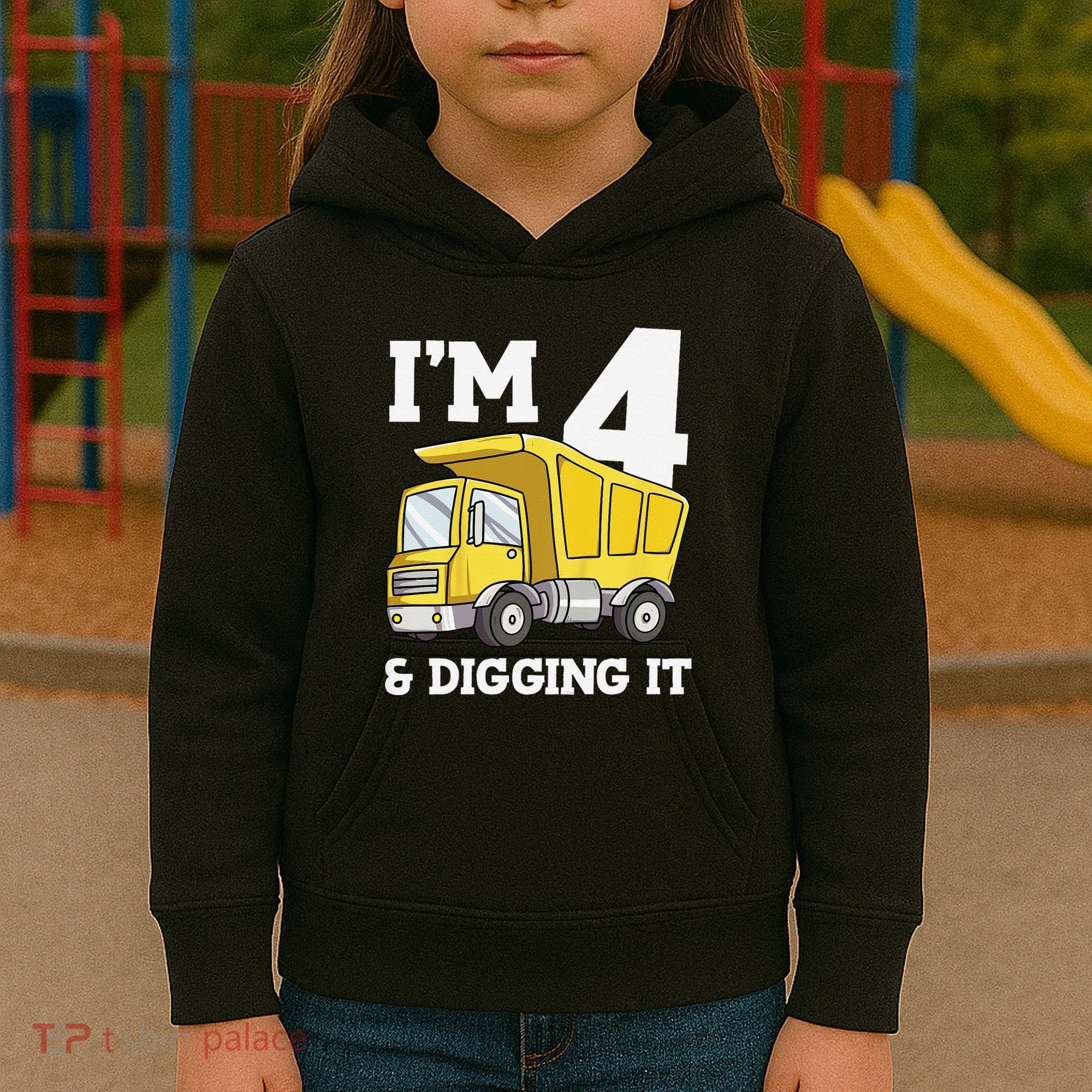 Funny Birthday 4 Four Construction Truck 4th Birthday (2) Kids Hoodie