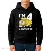 Funny Birthday 4 Four Construction Truck 4th Birthday (2) Kids Hoodie thumb 4