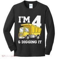 Funny Birthday 4 Four Construction Truck 4th Birthday (2) Kids Long Sleeve Shirt thumb 0
