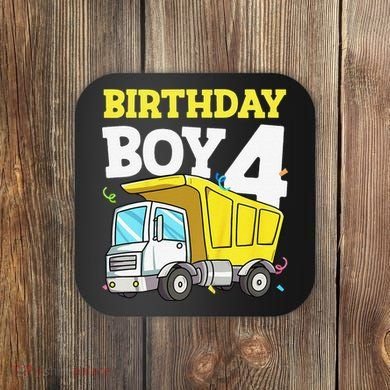 Funny Birthday 4 Four Construction Truck 4th Birthday Gift Coaster