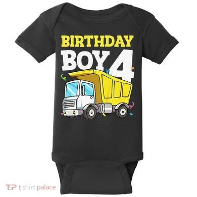 Funny Birthday 4 Four Construction Truck 4th Birthday Gift Baby Bodysuit