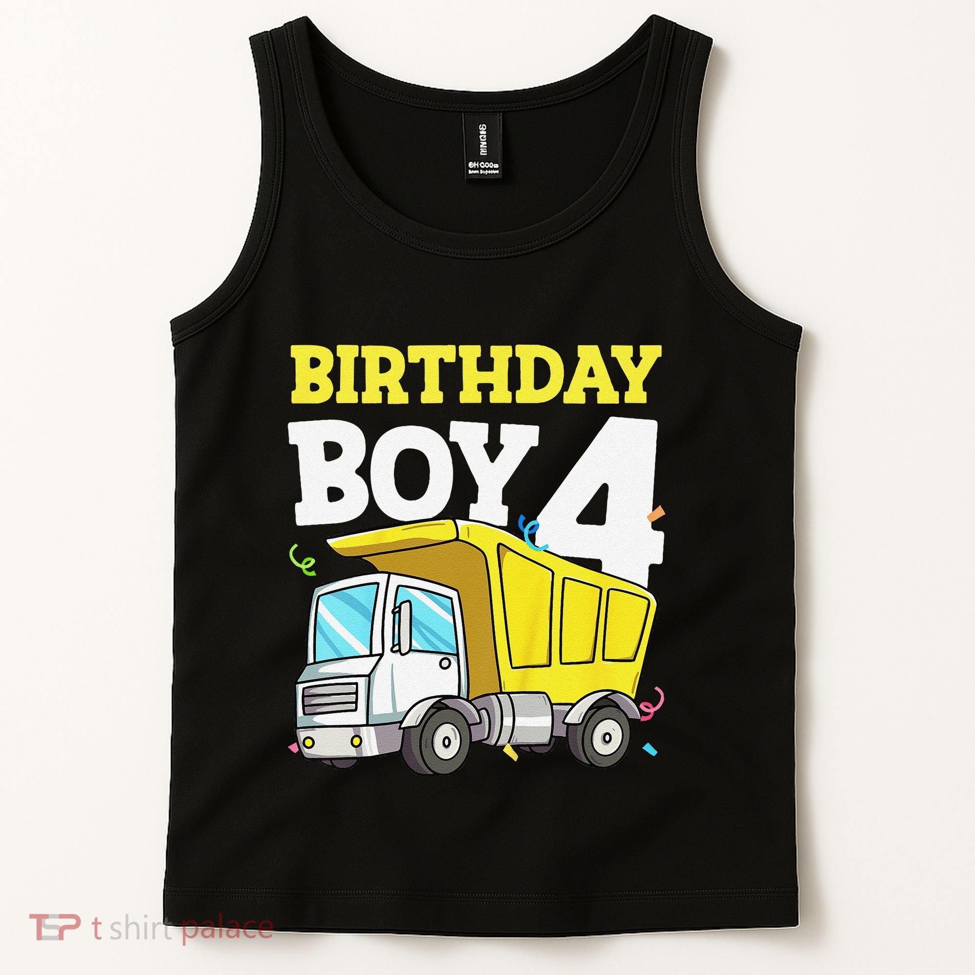 Funny Birthday 4 Four Construction Truck 4th Birthday Gift Tank Top