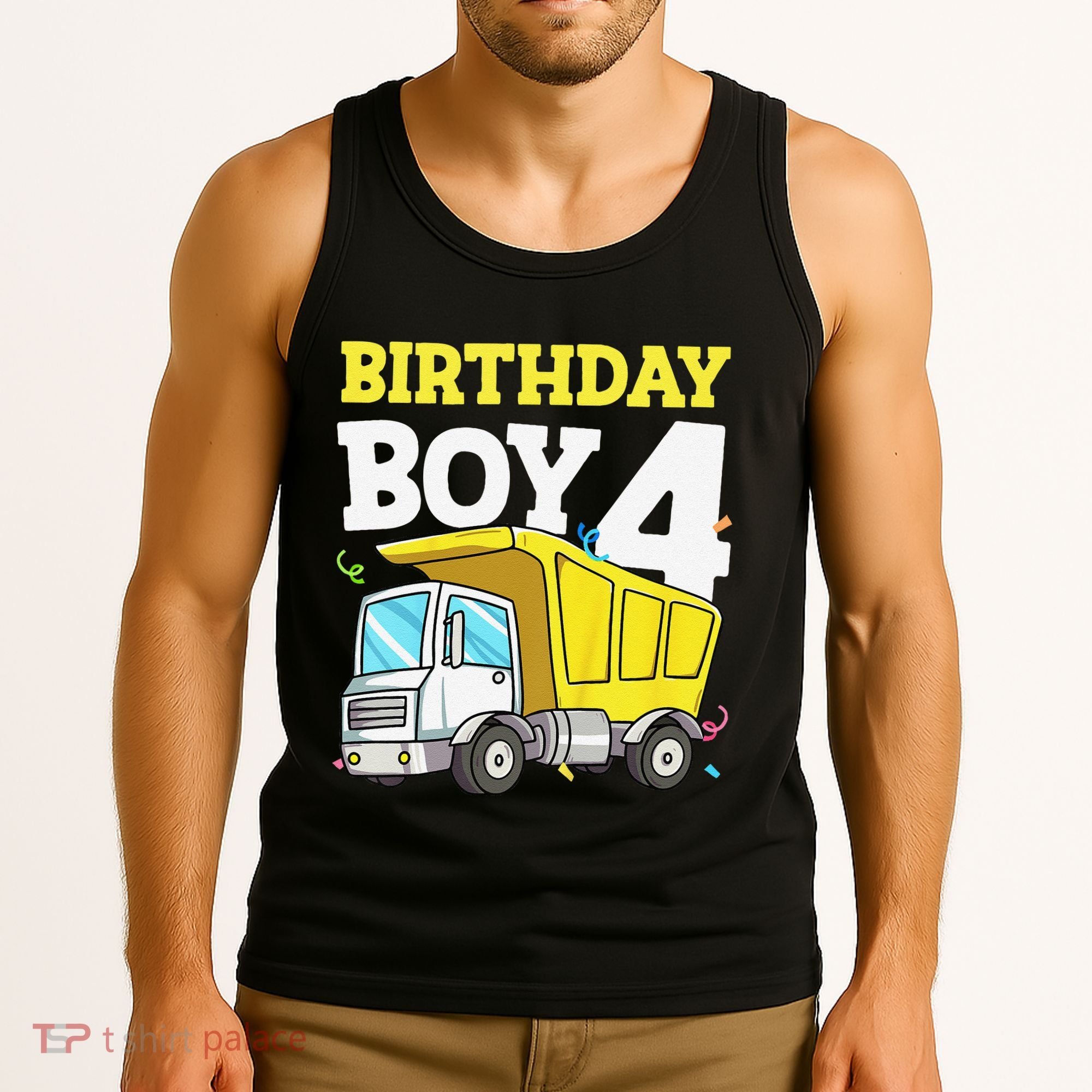 Funny Birthday 4 Four Construction Truck 4th Birthday Gift Tank Top