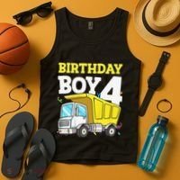Funny Birthday 4 Four Construction Truck 4th Birthday Gift Tank Top thumb 4