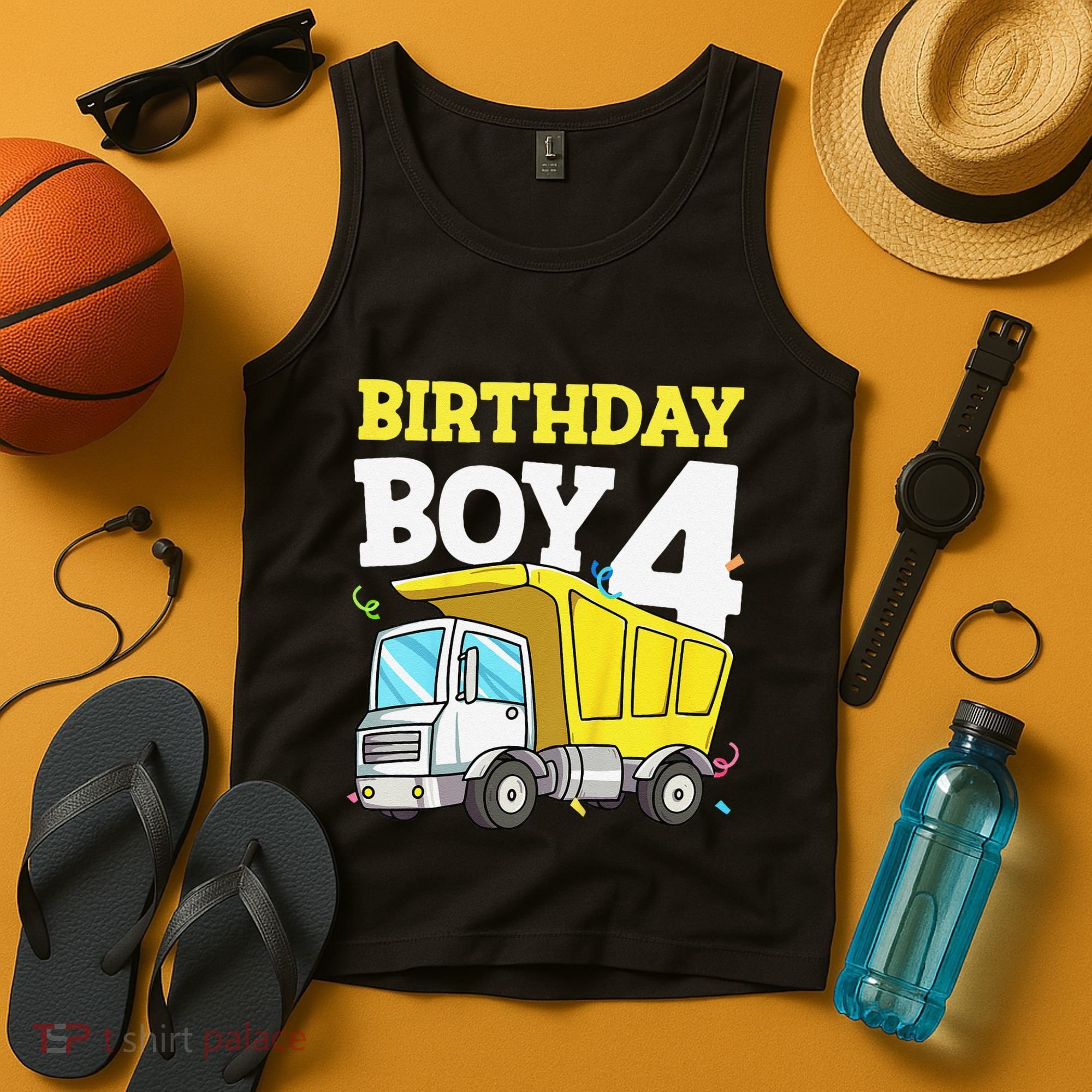 Funny Birthday 4 Four Construction Truck 4th Birthday Gift Tank Top