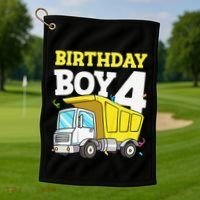 Funny Birthday 4 Four Construction Truck 4th Birthday Gift Golf Towel thumb 1