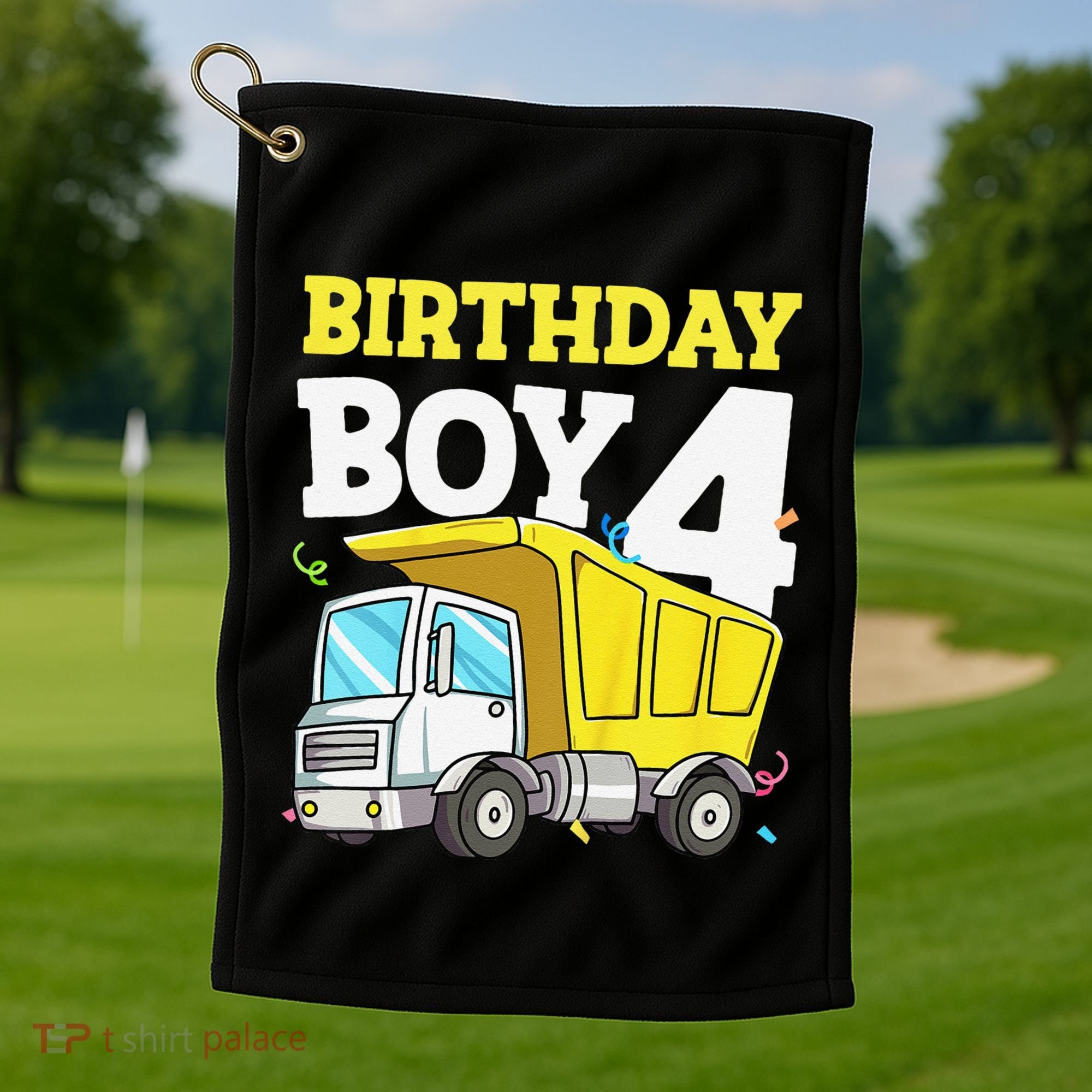 Funny Birthday 4 Four Construction Truck 4th Birthday Gift Golf Towel