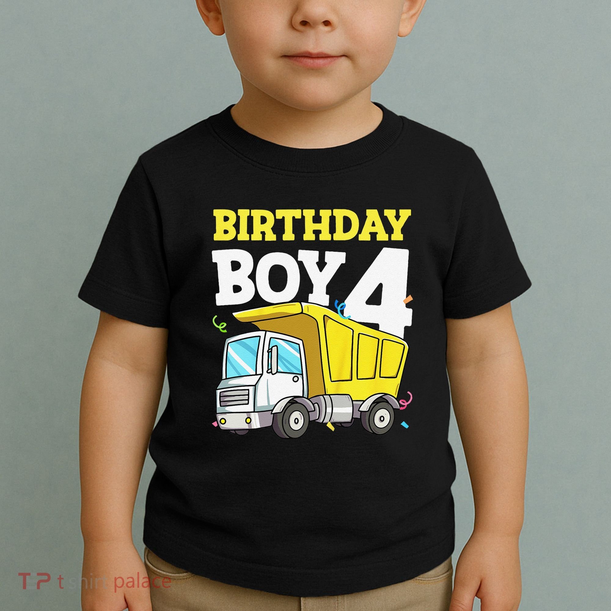 Funny Birthday 4 Four Construction Truck 4th Birthday Gift Toddler T-Shirt