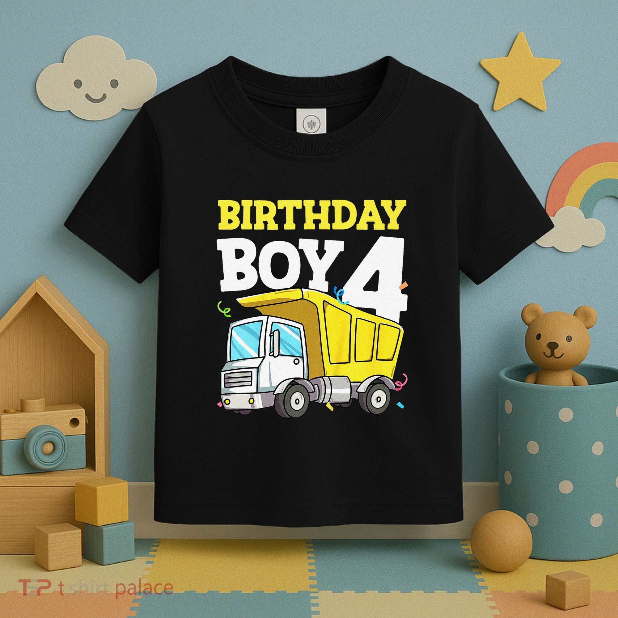 Funny Birthday 4 Four Construction Truck 4th Birthday Gift Toddler T-Shirt