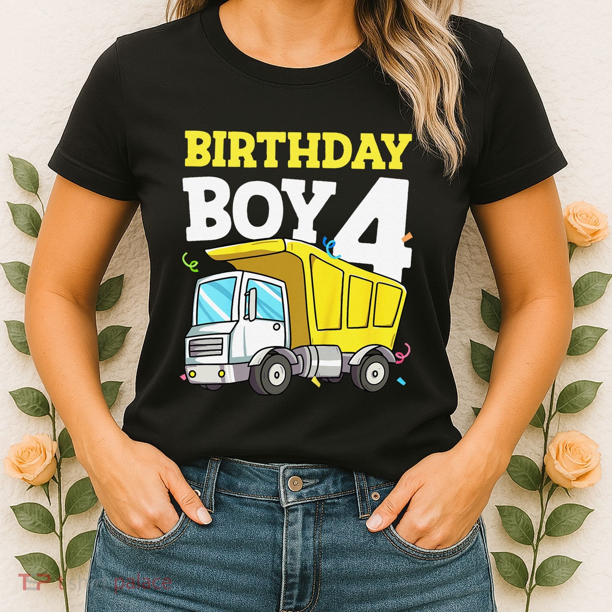Funny Birthday 4 Four Construction Truck 4th Birthday Gift Women's T-Shirt