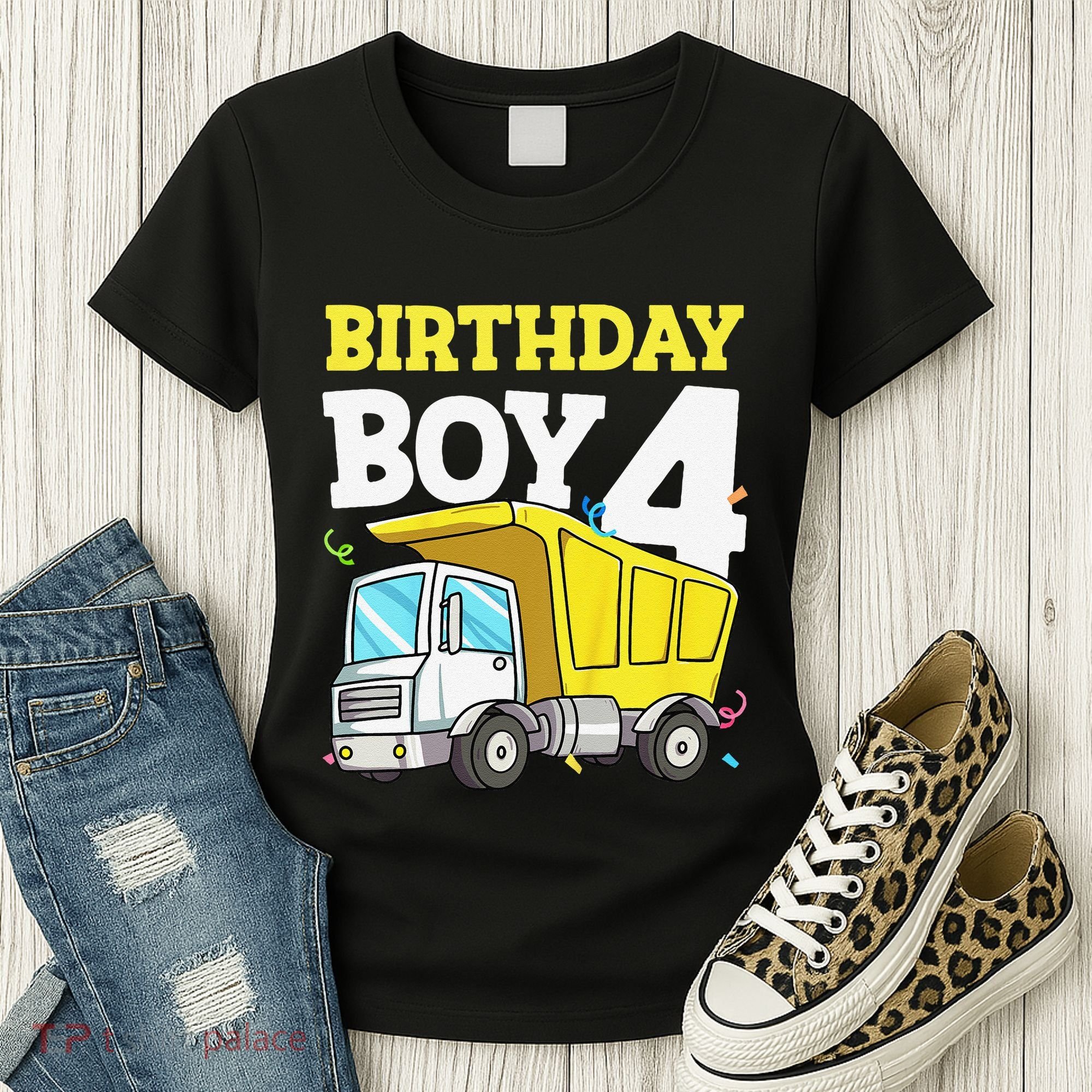 Funny Birthday 4 Four Construction Truck 4th Birthday Gift Women's T-Shirt