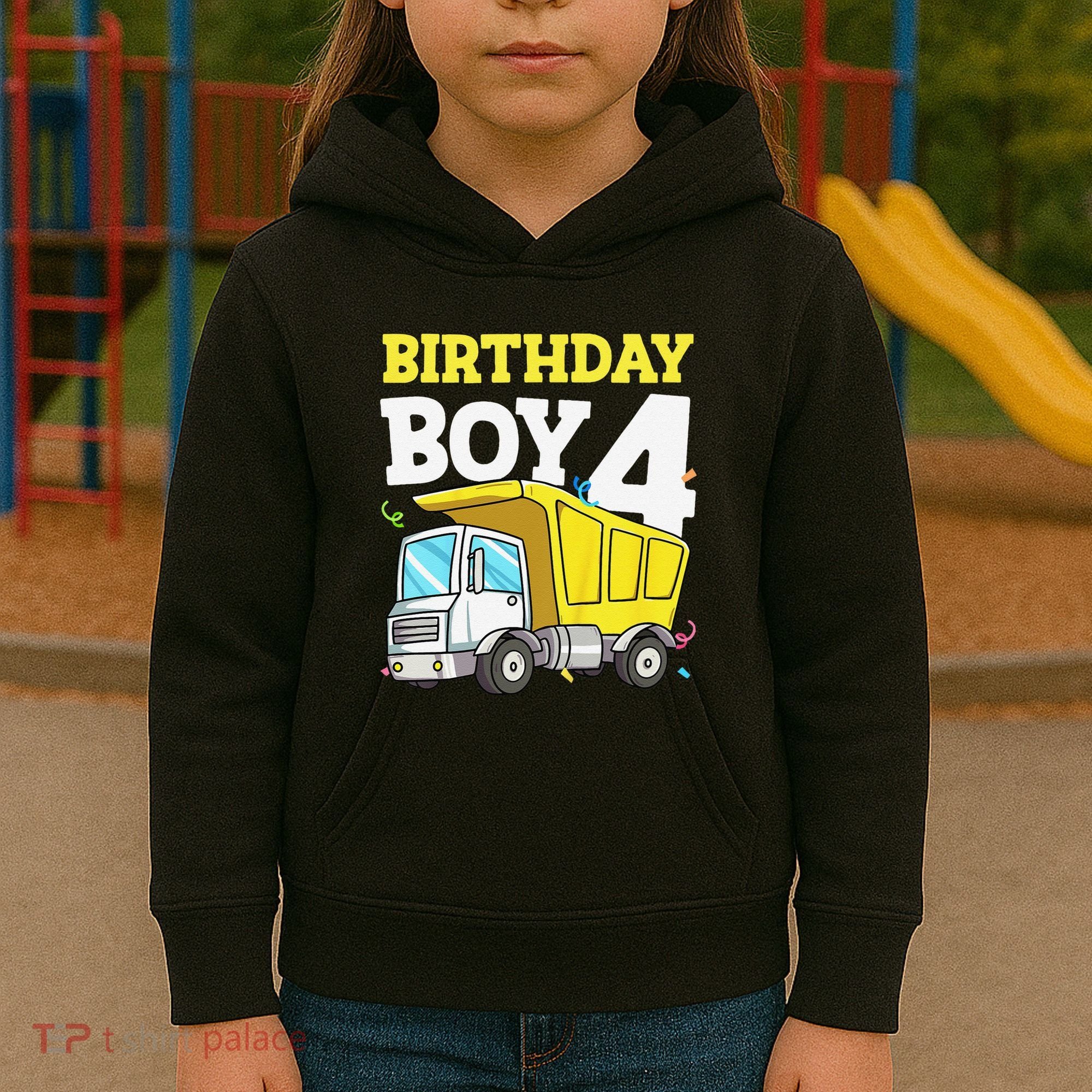 Funny Birthday 4 Four Construction Truck 4th Birthday Gift Kids Hoodie