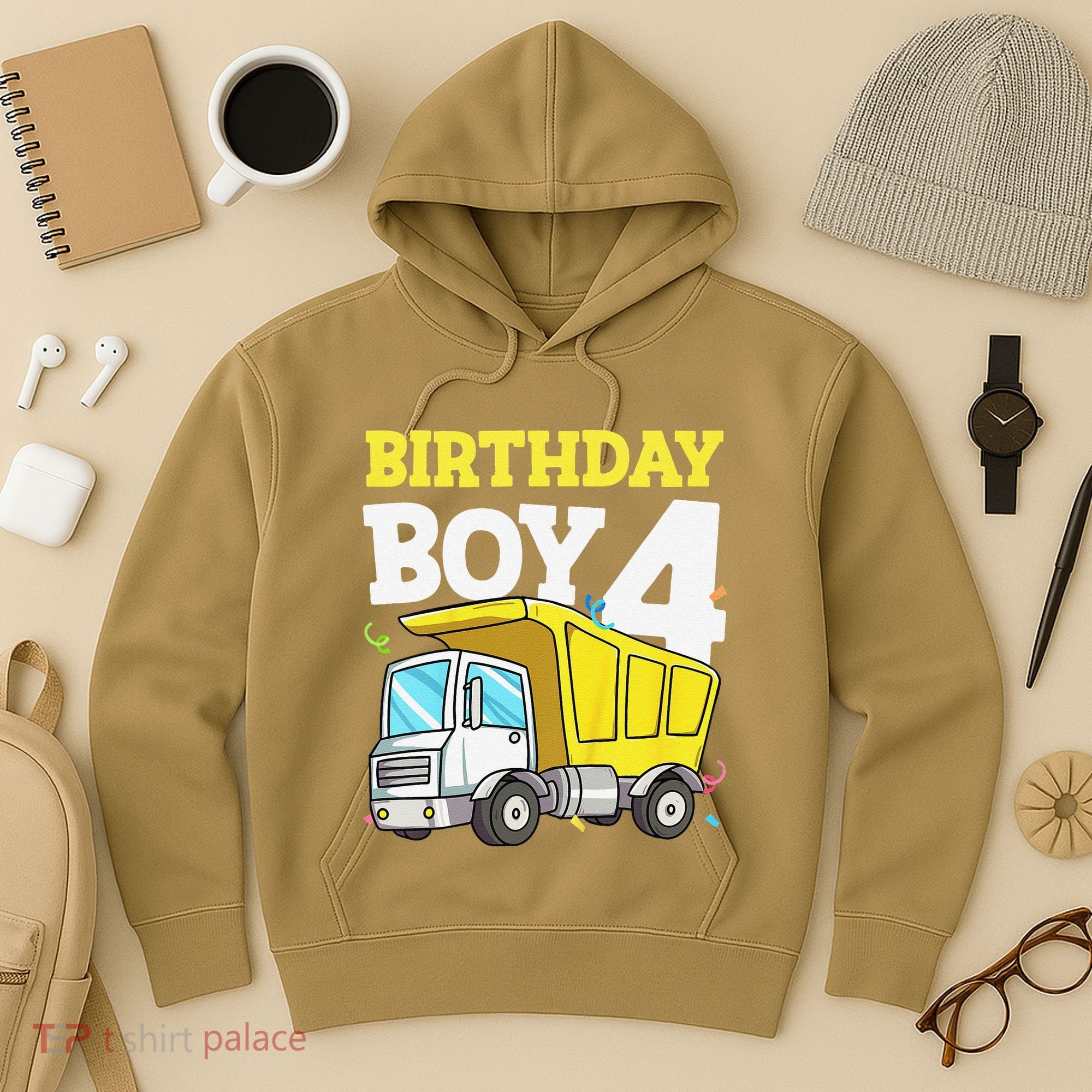 Funny Birthday 4 Four Construction Truck 4th Birthday Gift Hoodie