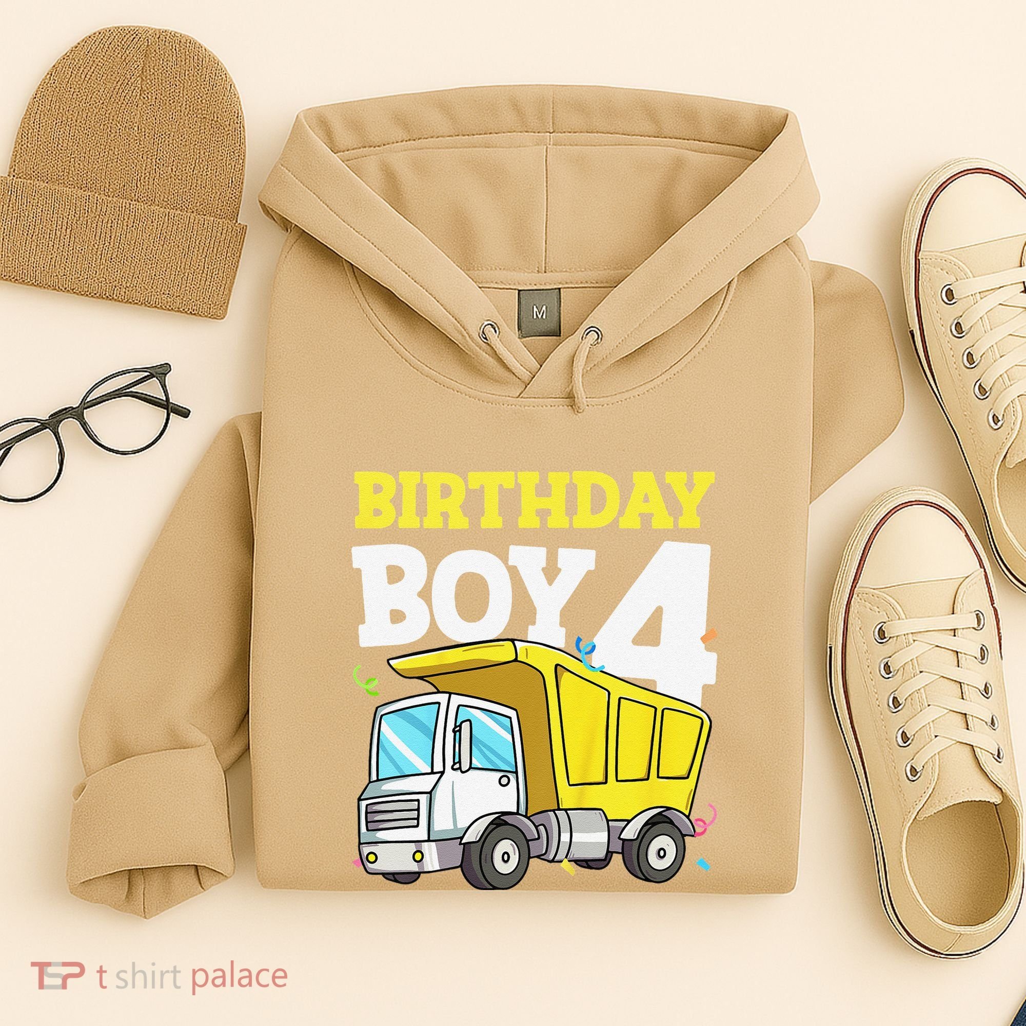 Funny Birthday 4 Four Construction Truck 4th Birthday Gift Hoodie