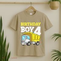 Funny Birthday 4 Four Construction Truck 4th Birthday Gift T-Shirt thumb 2