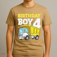 Funny Birthday 4 Four Construction Truck 4th Birthday Gift T-Shirt thumb 3