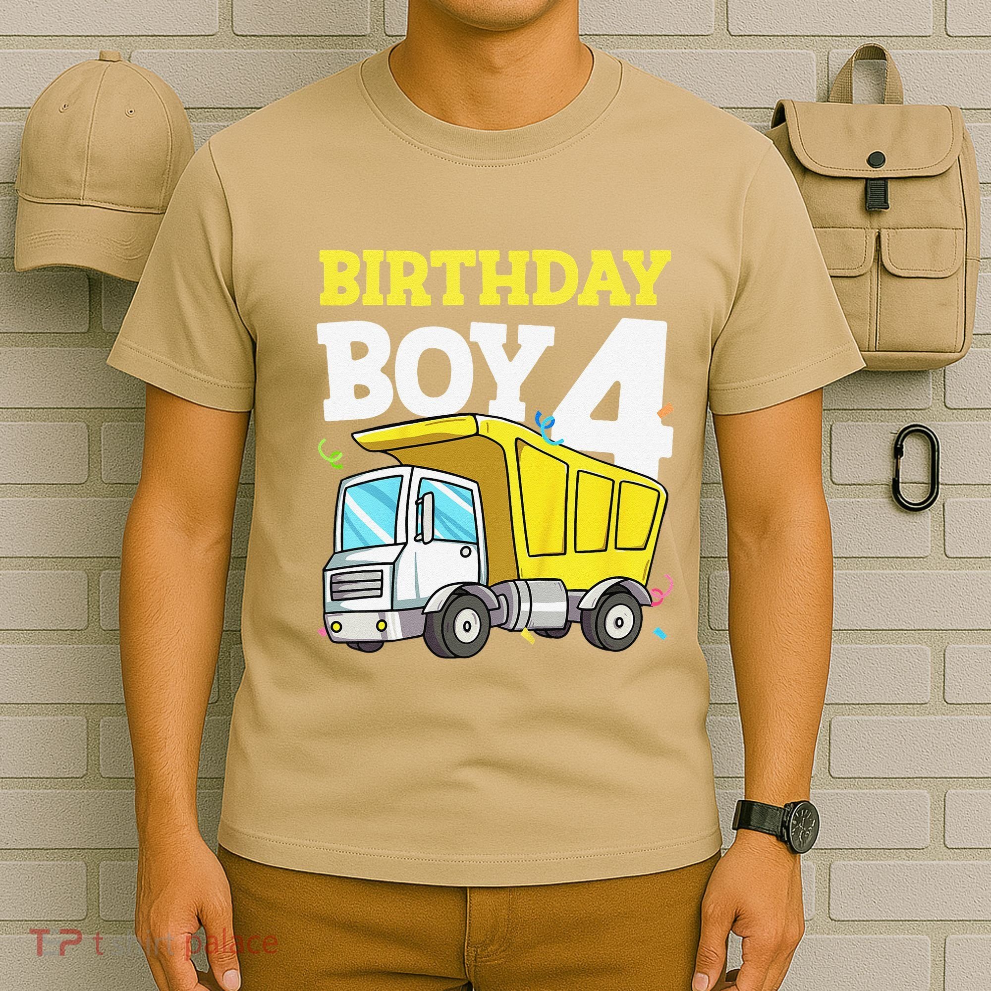 Funny Birthday 4 Four Construction Truck 4th Birthday Gift T-Shirt