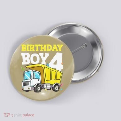 Funny Birthday 4 Four Construction Truck 4th Birthday Gift Button