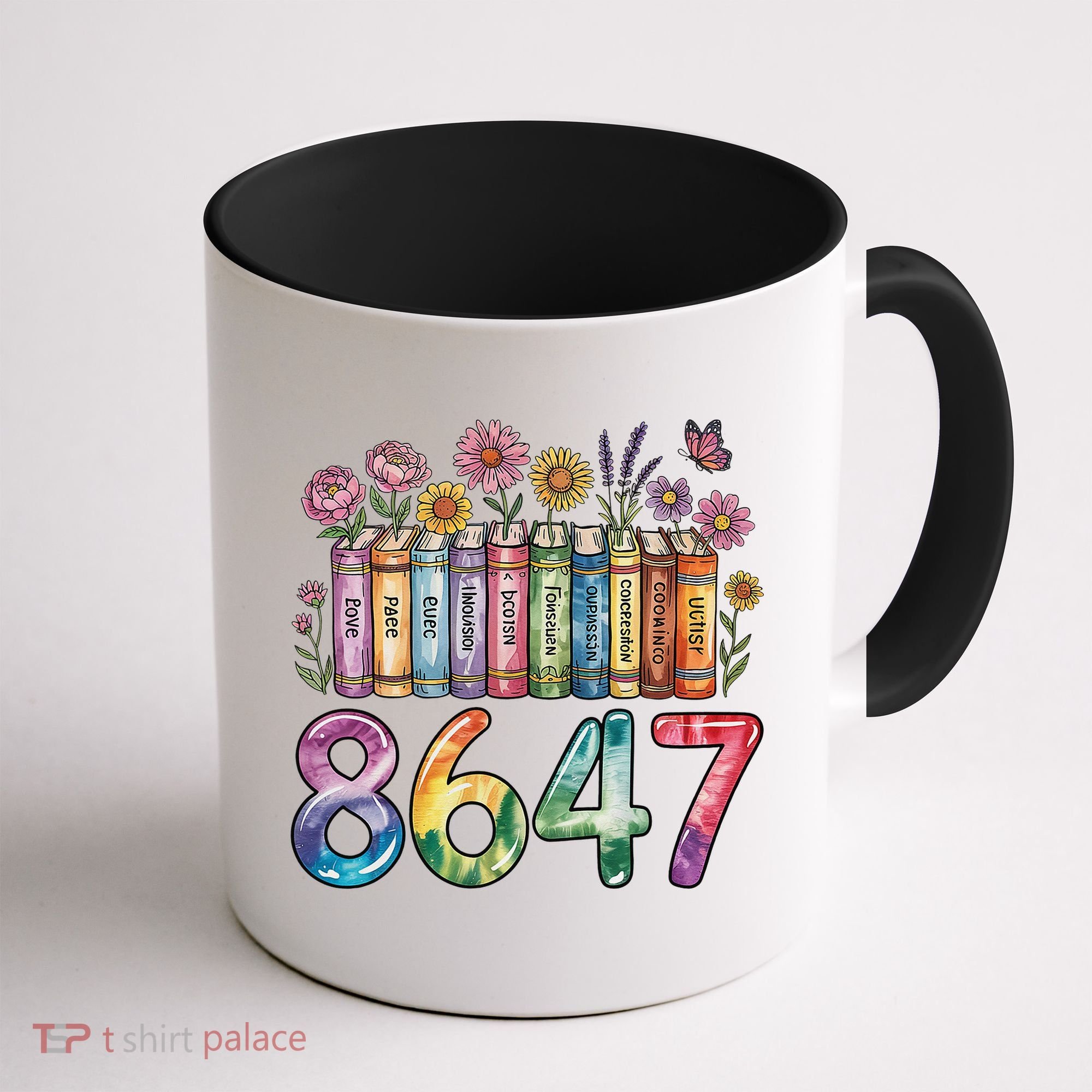 Floral Bookshelf 8647 Inclusion And Love Teacher Coffee Mug