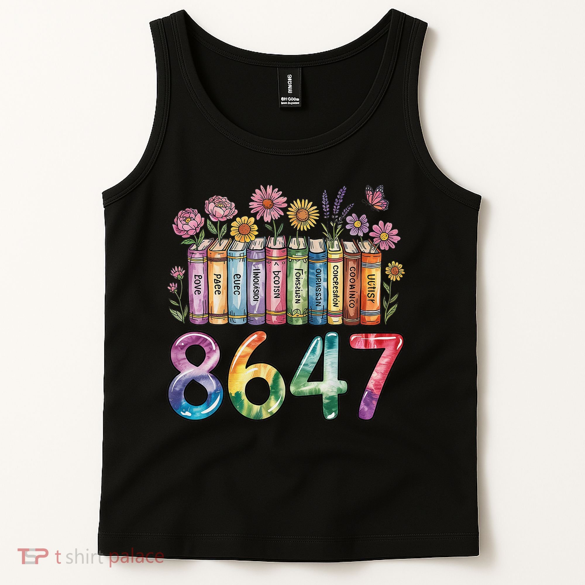 Floral Bookshelf 8647 Inclusion And Love Teacher Tank Top