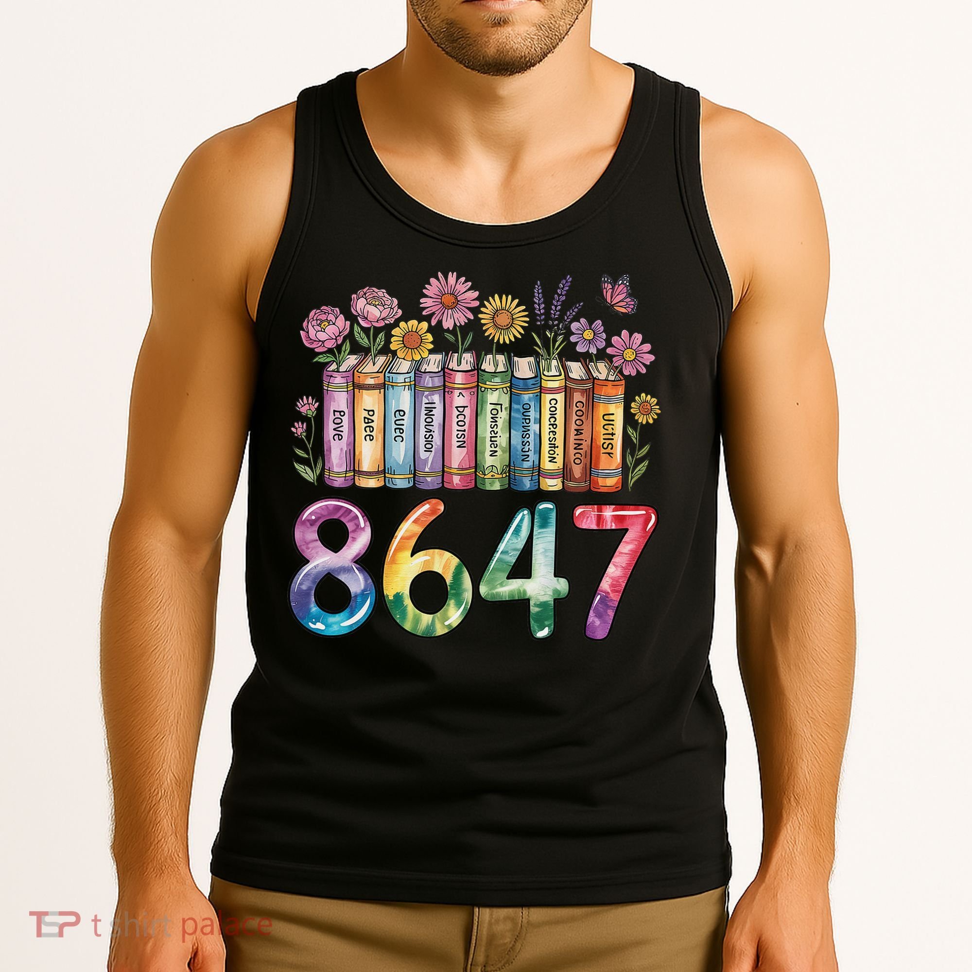 Floral Bookshelf 8647 Inclusion And Love Teacher Tank Top