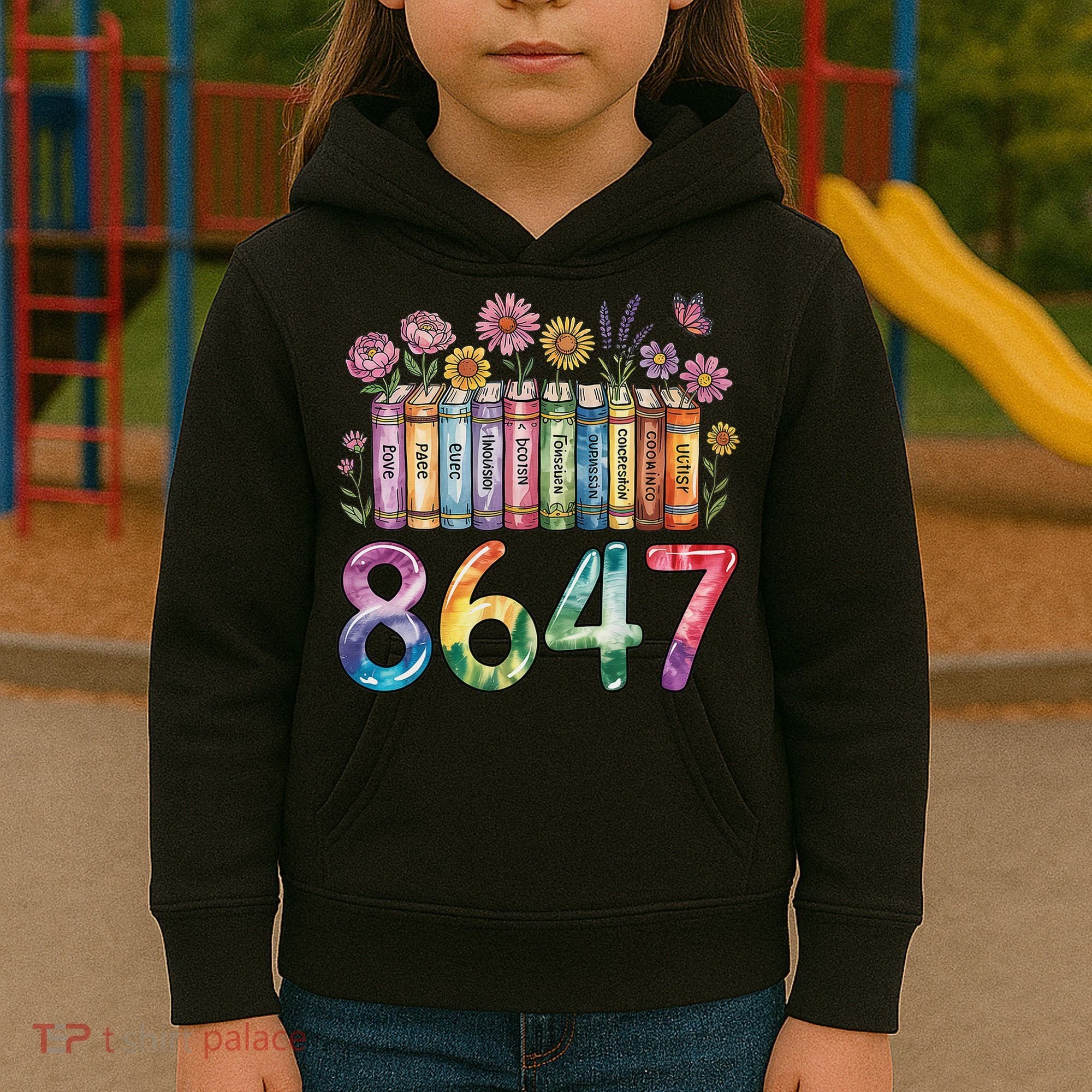 Floral Bookshelf 8647 Inclusion And Love Teacher Kids Hoodie