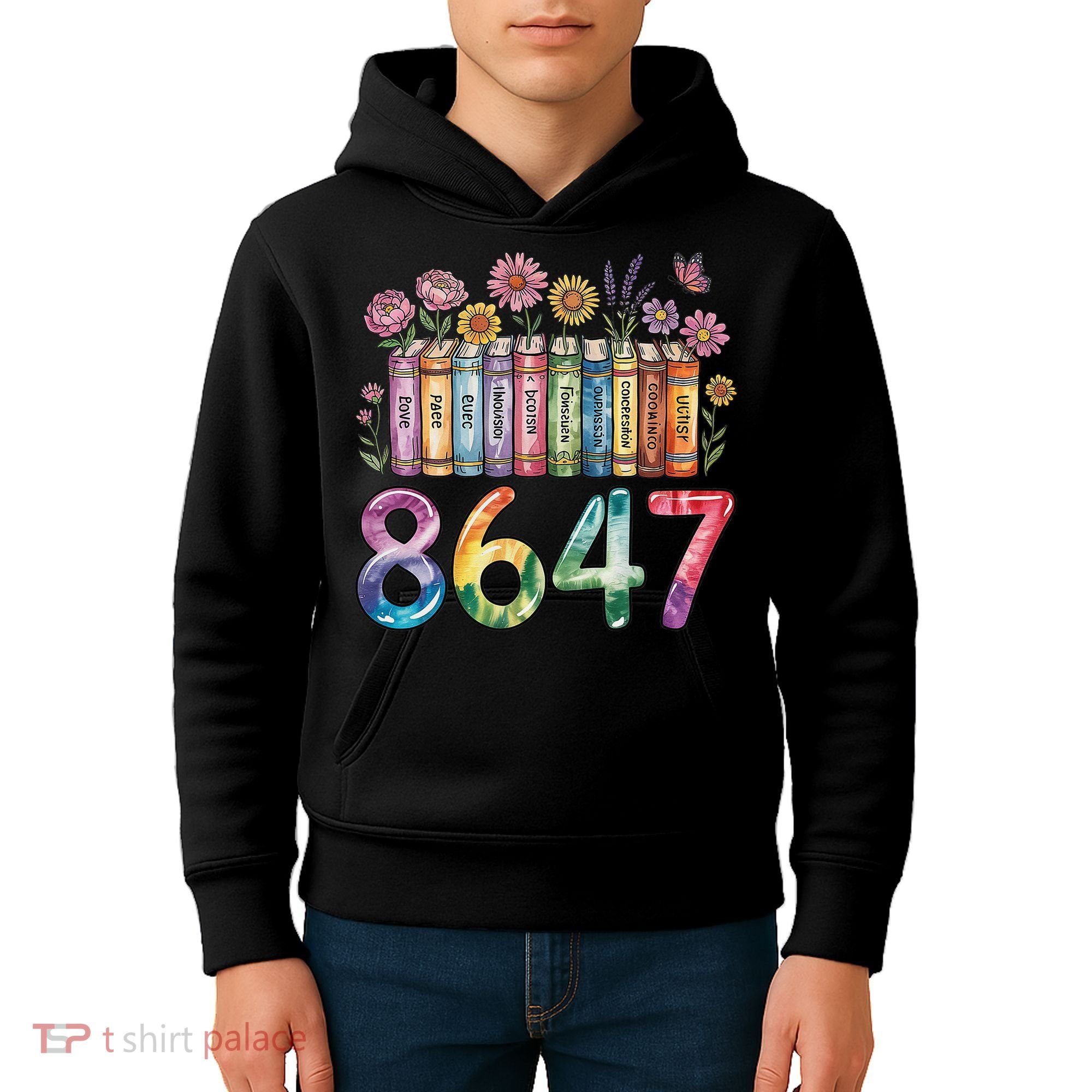 Floral Bookshelf 8647 Inclusion And Love Teacher Kids Hoodie