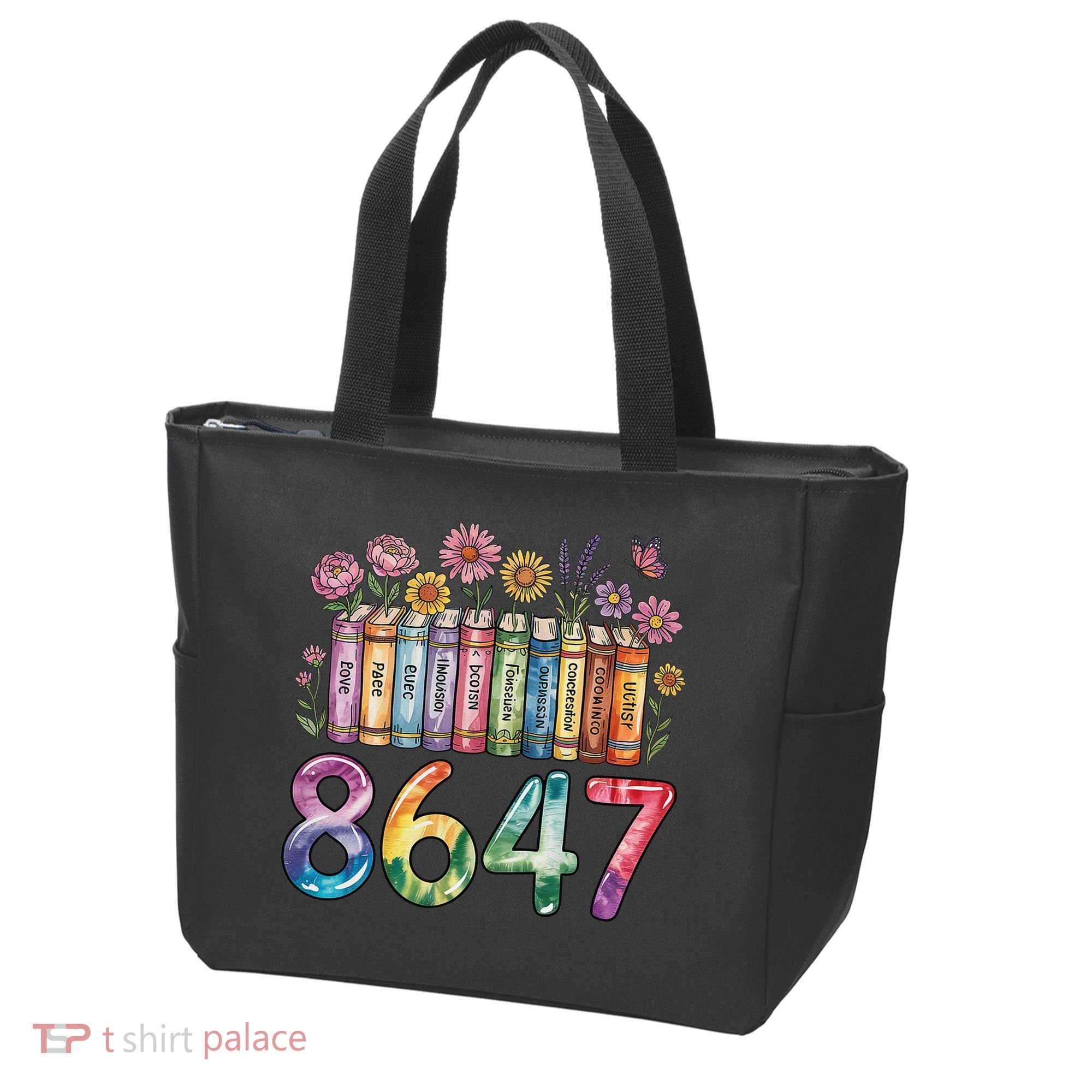 Floral Bookshelf 8647 Inclusion And Love Teacher Tote Bag