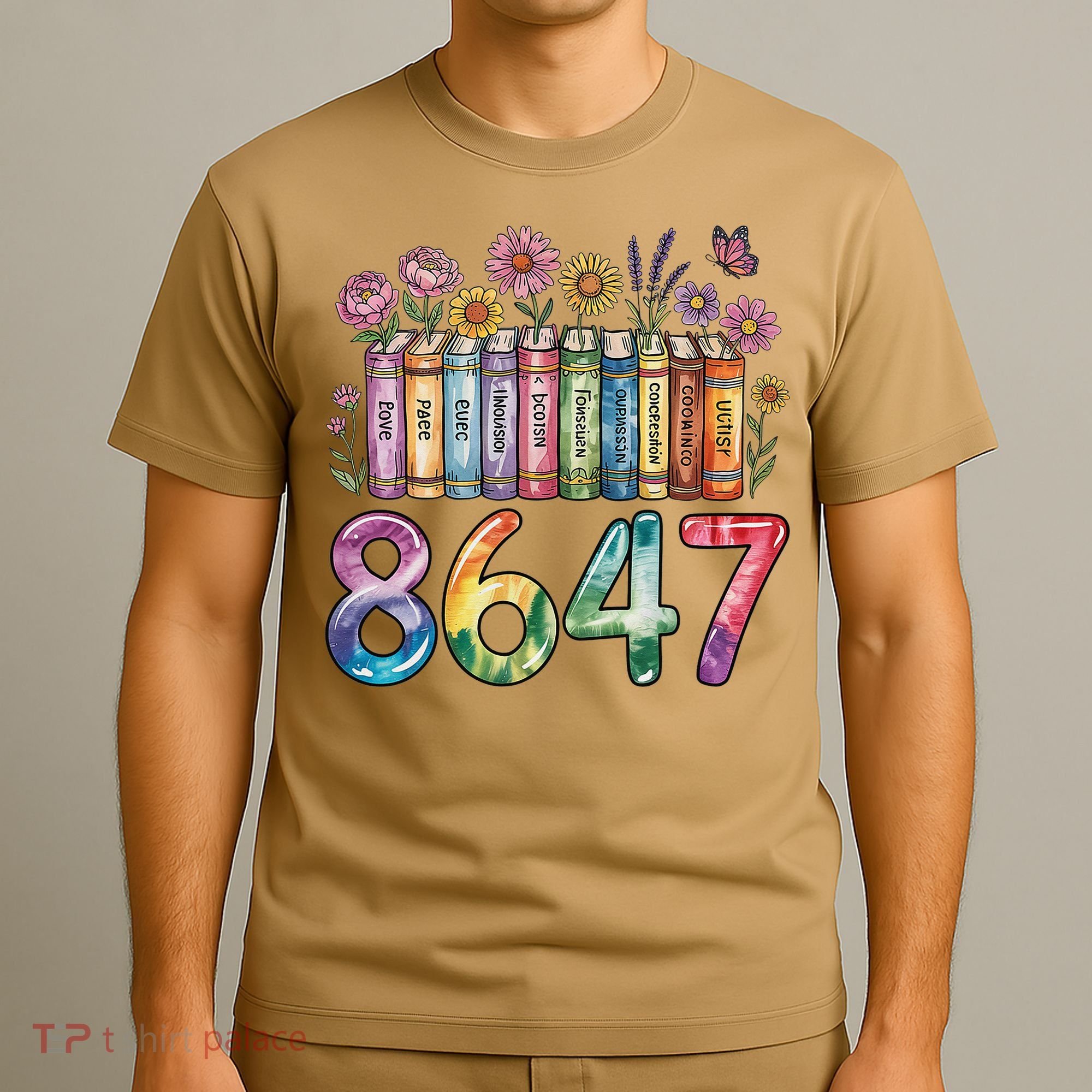 Floral Bookshelf 8647 Inclusion And Love Teacher T-Shirt