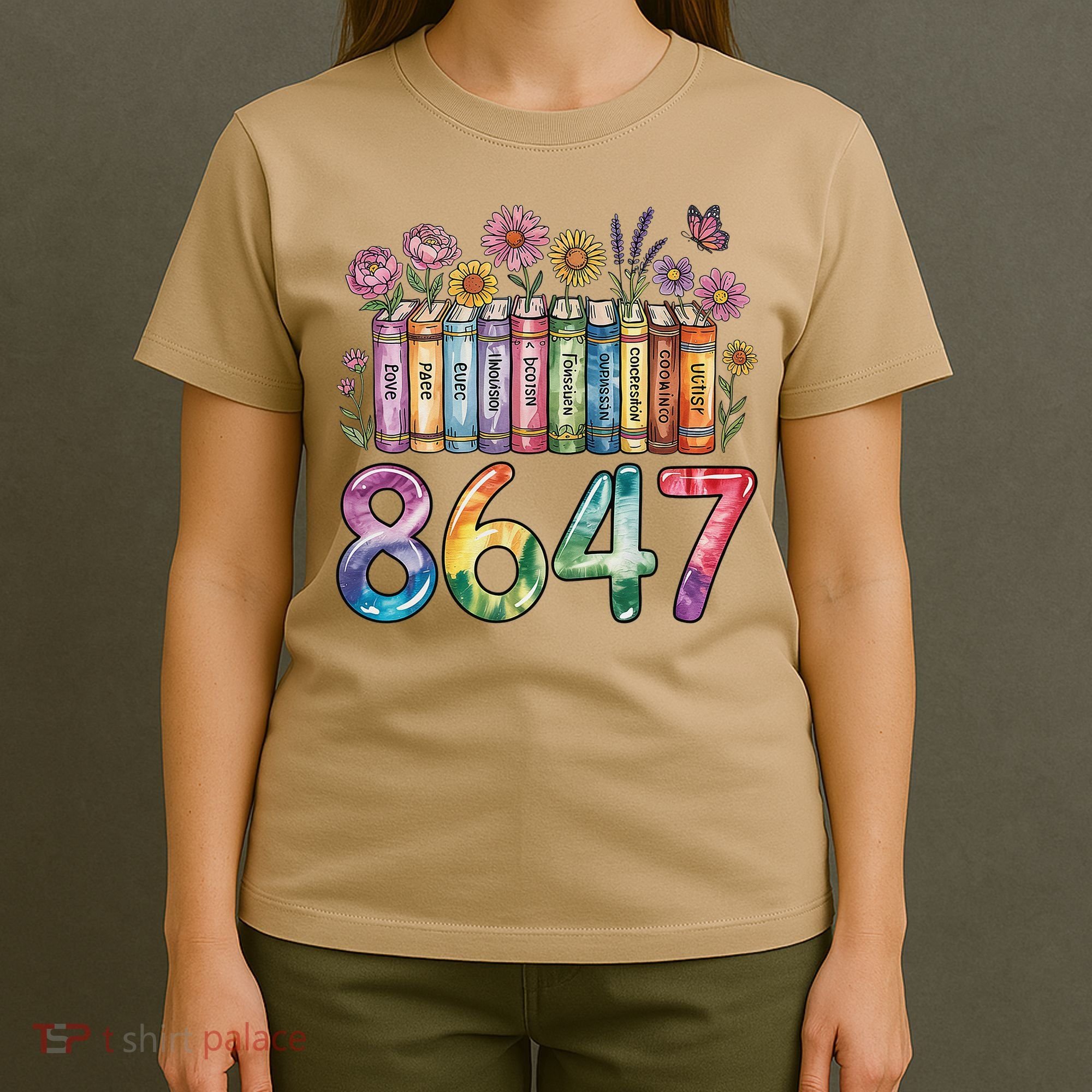 Floral Bookshelf 8647 Inclusion And Love Teacher T-Shirt