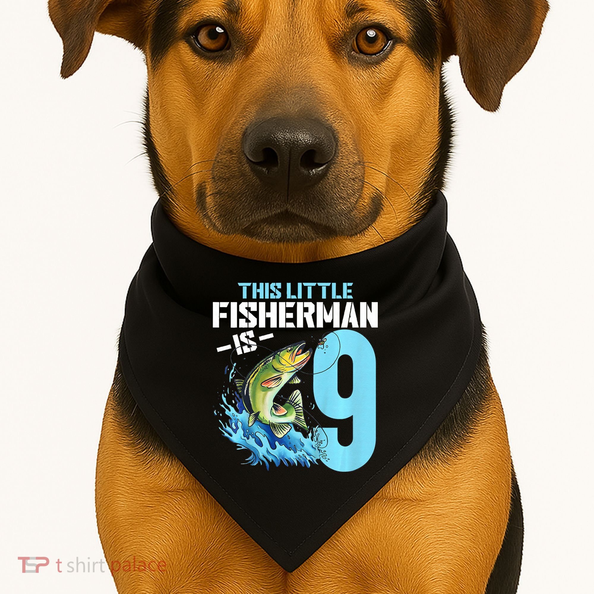Fishing Birthday 9 Year Old Fisher 9th Bday USA-Made Doggie Bandana