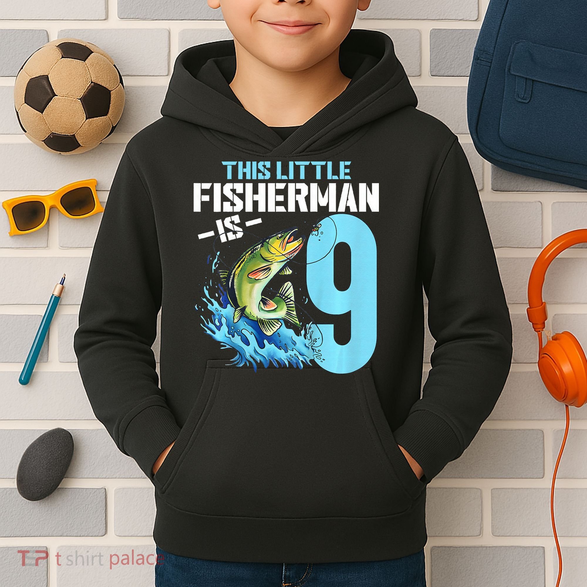Fishing Birthday 9 Year Old Fisher 9th Bday Kids Hoodie