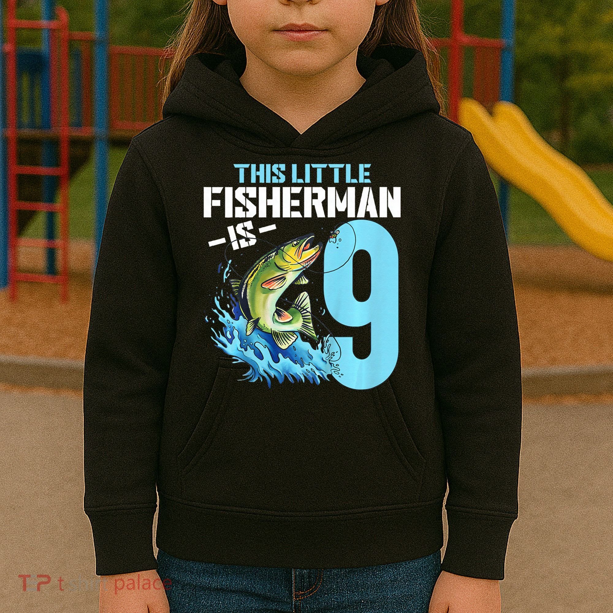 Fishing Birthday 9 Year Old Fisher 9th Bday Kids Hoodie