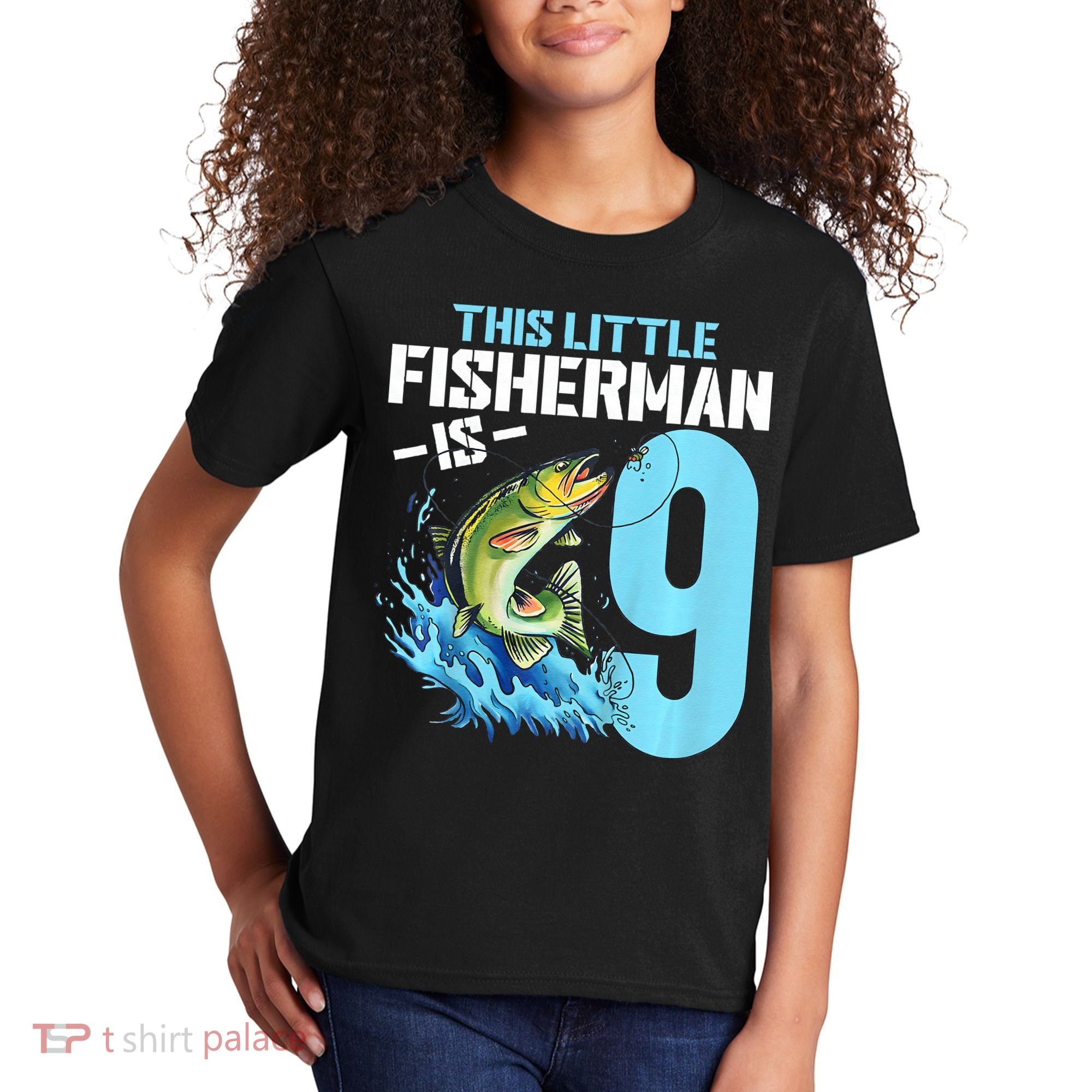 Fishing Birthday 9 Year Old Fisher 9th Bday Kids T-Shirt