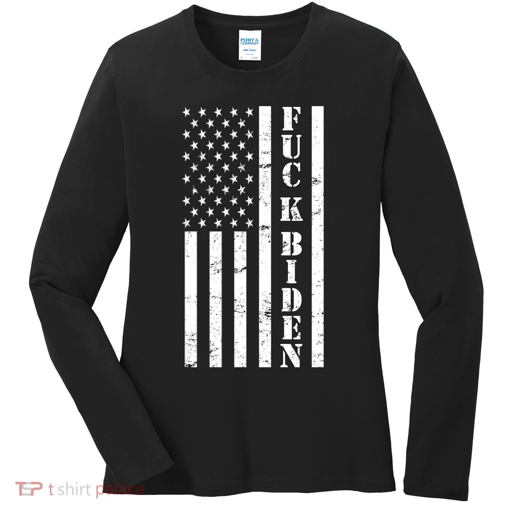 Fuck Biden American Flag Women's Long Sleeve Shirt