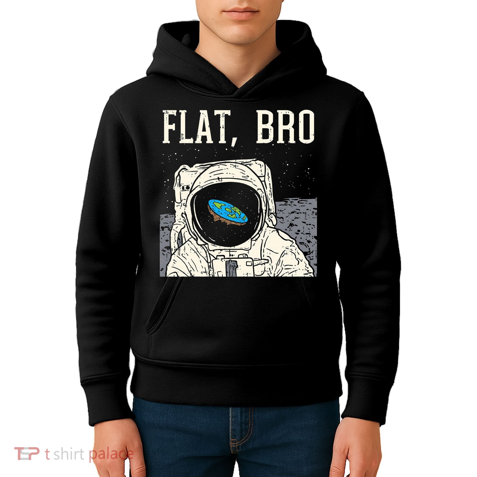 Flat Bro Astronaut Space Funny Earth Conspiracy Theory Gift Kids Hoodie