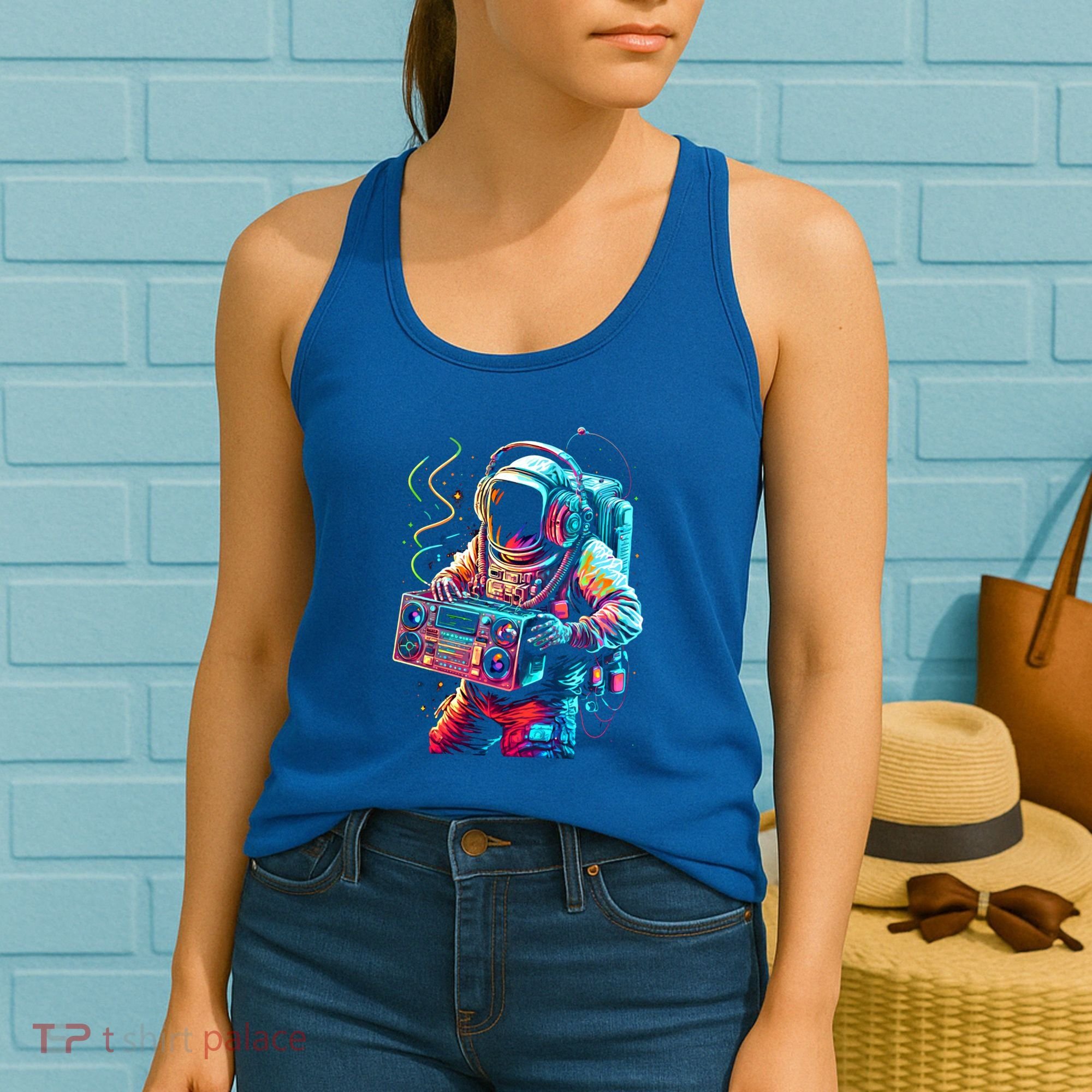 Funky Boombox Astronaut In Space Graphic And Teens Gift Women's Tank Top