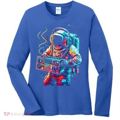Funky Boombox Astronaut In Space Graphic And Teens Gift Women's Long Sleeve Shirt