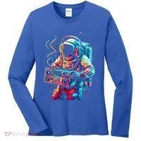 Funky Boombox Astronaut In Space Graphic And Teens Gift Women's Long Sleeve Shirt thumb 0