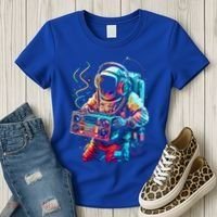 Funky Boombox Astronaut In Space Graphic And Teens Gift Women's T-Shirt thumb 3