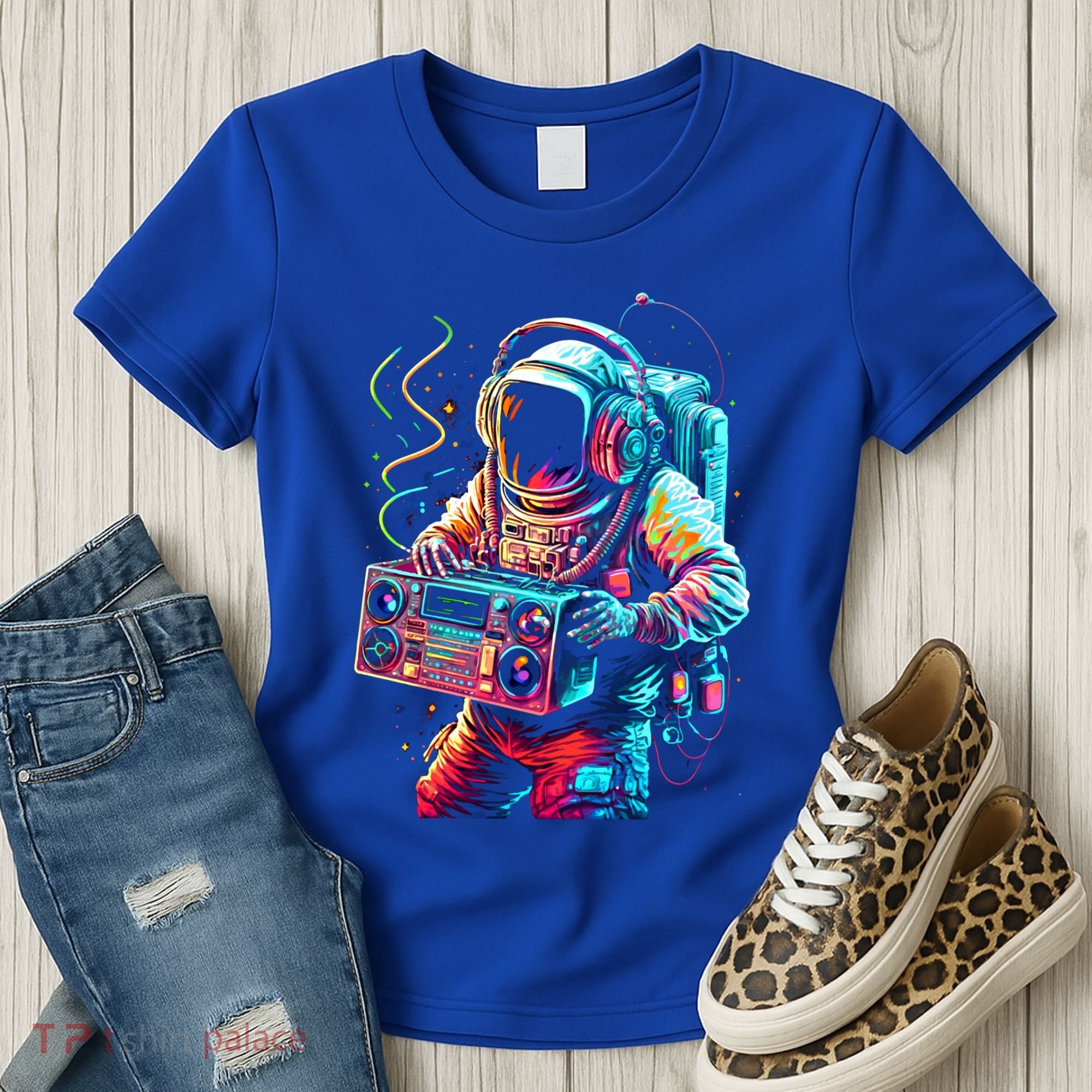 Funky Boombox Astronaut In Space Graphic And Teens Gift Women's T-Shirt