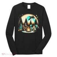 Funny Bigfoot & Alien Ufo Camping Outdoor Adventures Hiking Long Sleeve Shirt thumb 0