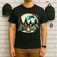 Funny Bigfoot & Alien Ufo Camping Outdoor Adventures Hiking T-Shirt thumb 6