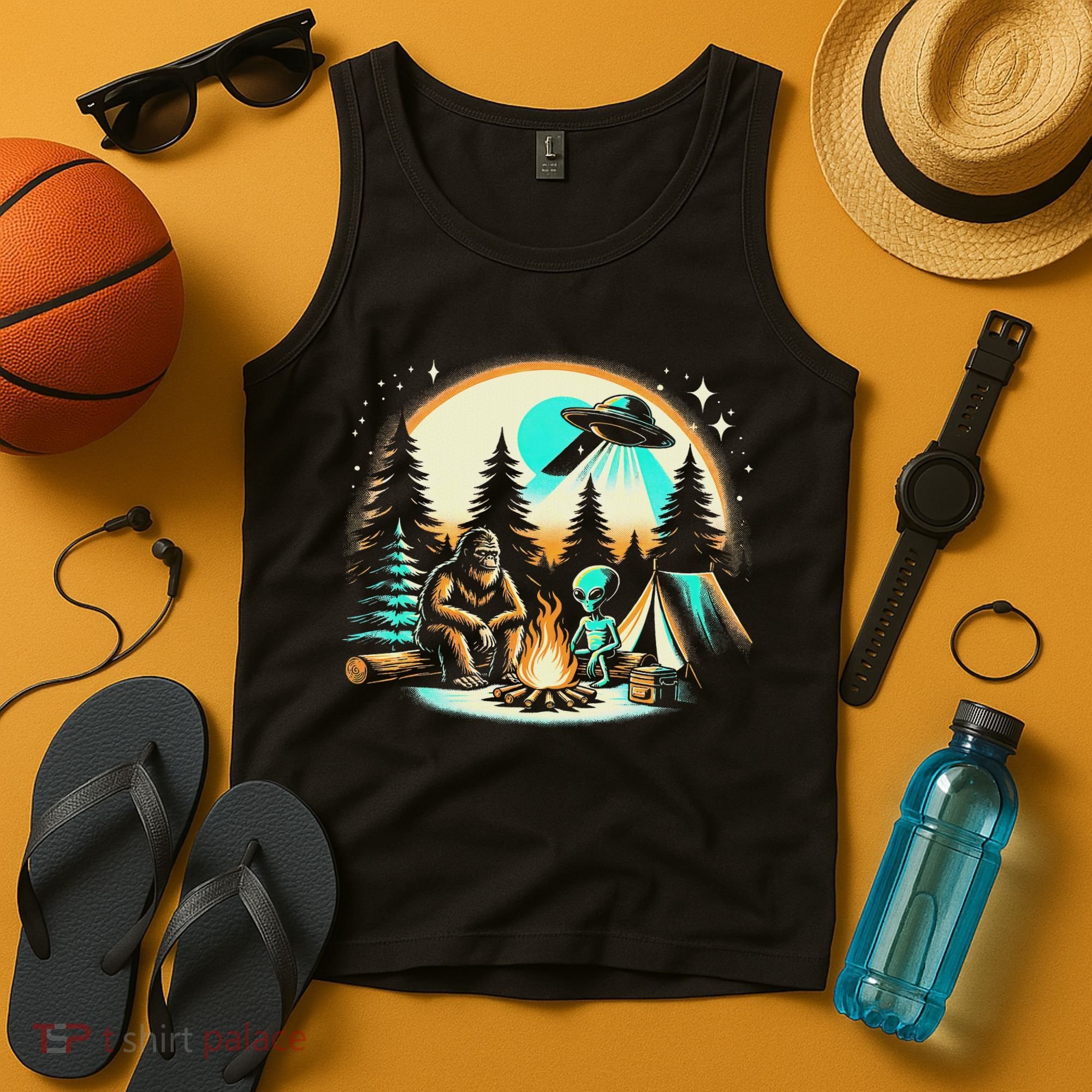 Funny Bigfoot & Alien Ufo Camping Outdoor Adventures Hiking Tank Top
