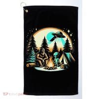 Funny Bigfoot & Alien Ufo Camping Outdoor Adventures Hiking Golf Towel thumb 0