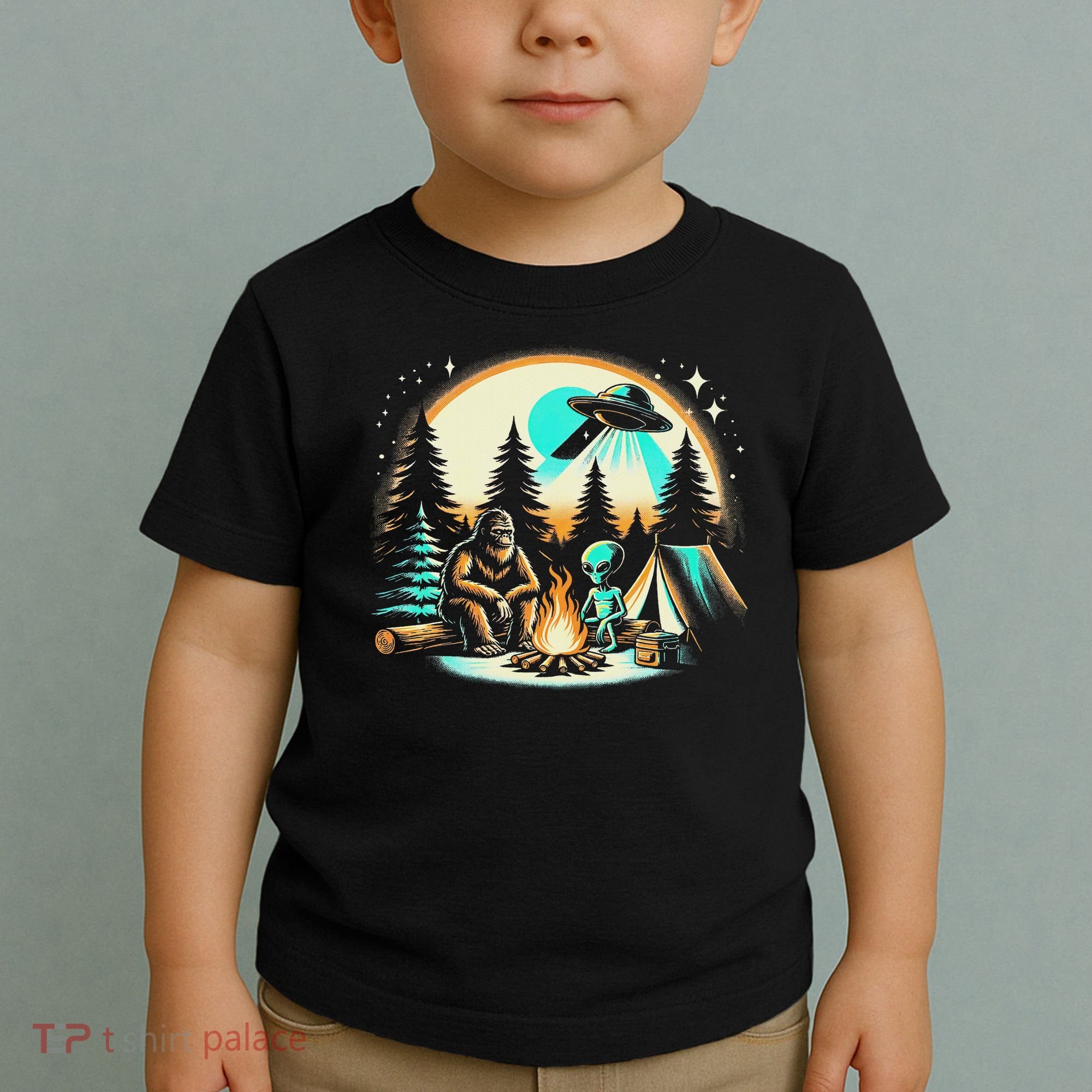 Funny Bigfoot & Alien Ufo Camping Outdoor Adventures Hiking Toddler T-Shirt