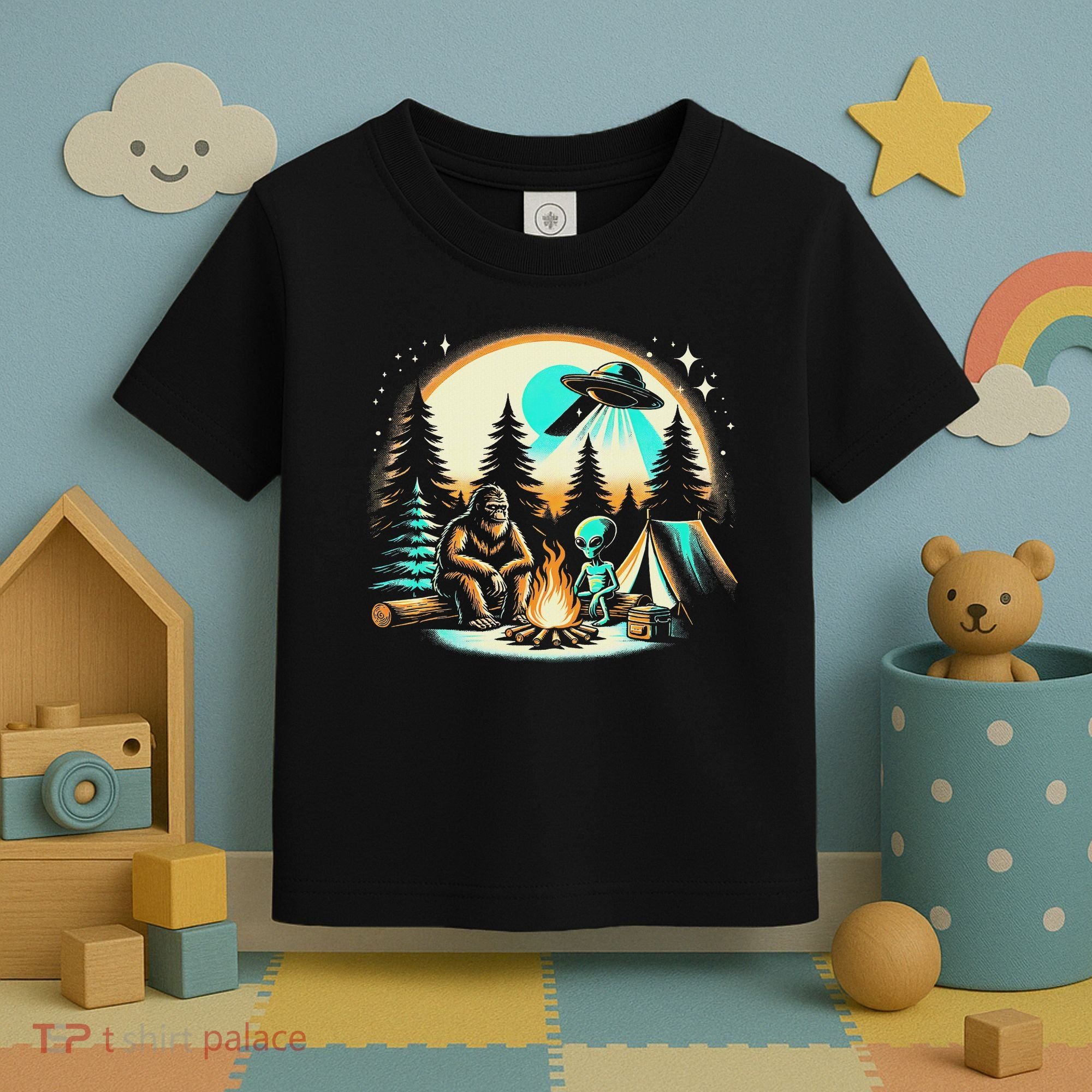 Funny Bigfoot & Alien Ufo Camping Outdoor Adventures Hiking Toddler T-Shirt