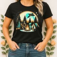 Funny Bigfoot & Alien Ufo Camping Outdoor Adventures Hiking Women's T-Shirt thumb 2