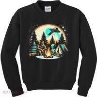 Funny Bigfoot & Alien Ufo Camping Outdoor Adventures Hiking Kids Sweatshirt thumb 0