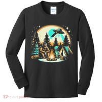 Funny Bigfoot & Alien Ufo Camping Outdoor Adventures Hiking Kids Long Sleeve Shirt thumb 0